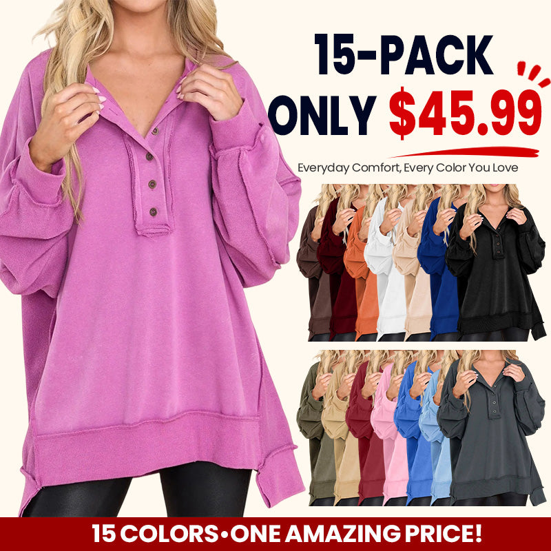 ⏰Hot Sale-Women's Oversized Henley Casual Buttoned Sweatshirt