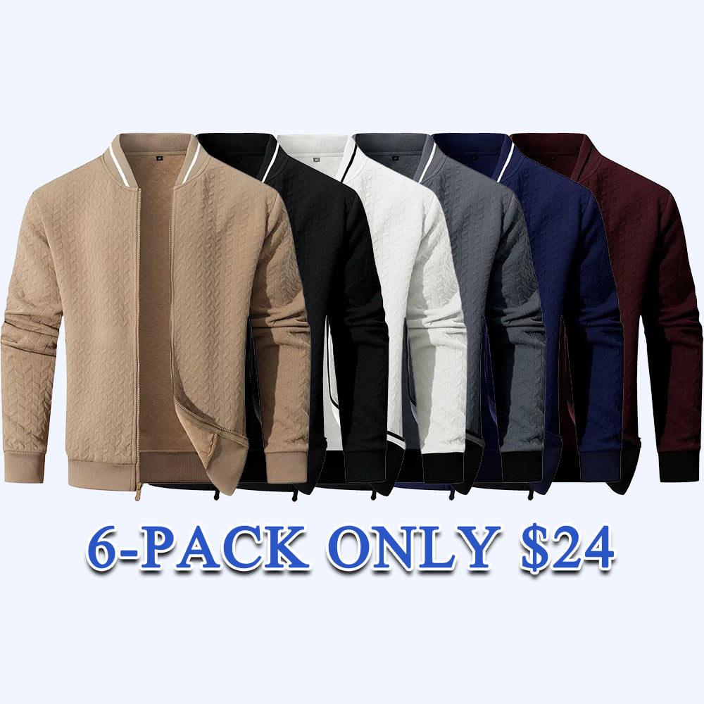 Men's Plain Varsity Bomber Jacket Lightweight Zip‑Up Stand Collar Coat Fitted Long Sleeve Outerwear