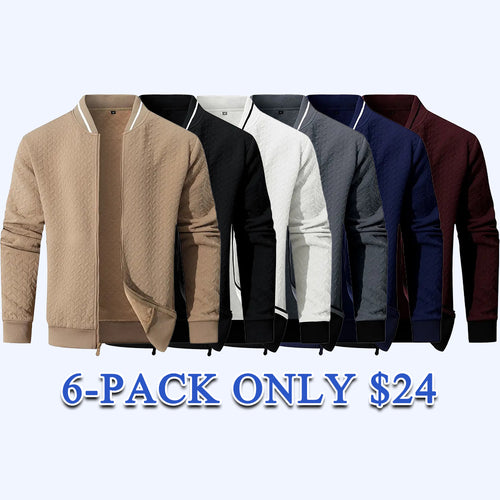 Men's Plain Varsity Bomber Jacket Lightweight Zip‑Up Stand Collar Coat Fitted Long Sleeve Outerwear