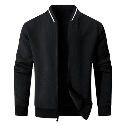 Men's Plain Varsity Bomber Jacket Lightweight Zip‑Up Stand Collar Coat Fitted Long Sleeve Outerwear