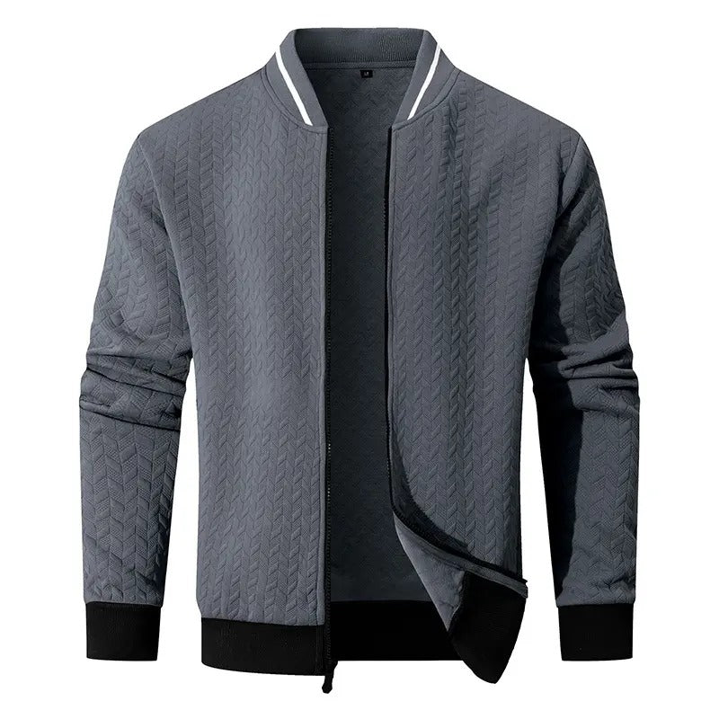 Men's Plain Varsity Bomber Jacket Lightweight Zip‑Up Stand Collar Coat Fitted Long Sleeve Outerwear