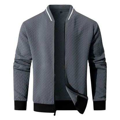 Men's Plain Varsity Bomber Jacket Lightweight Zip‑Up Stand Collar Coat Fitted Long Sleeve Outerwear