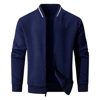 Men's Plain Varsity Bomber Jacket Lightweight Zip‑Up Stand Collar Coat Fitted Long Sleeve Outerwear