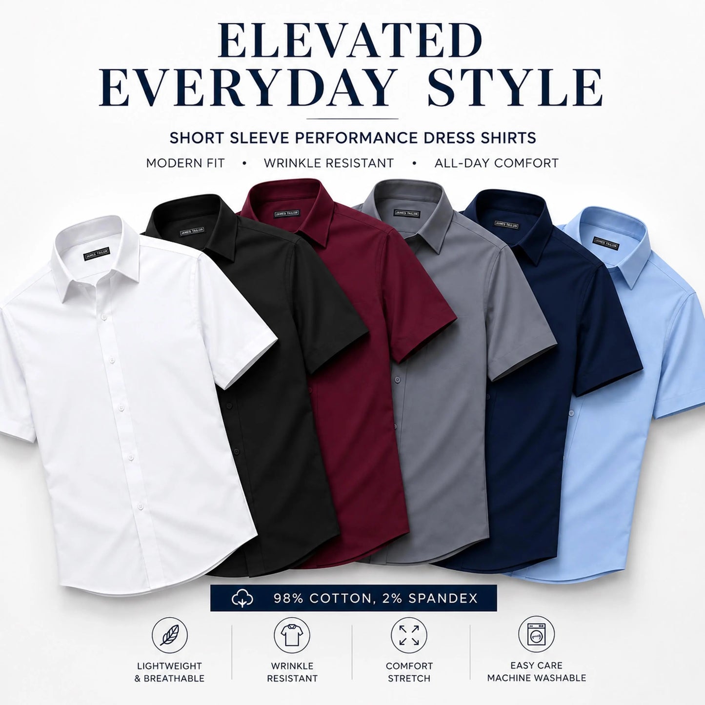 Men's Short Sleeve Stretch Dress Shirt