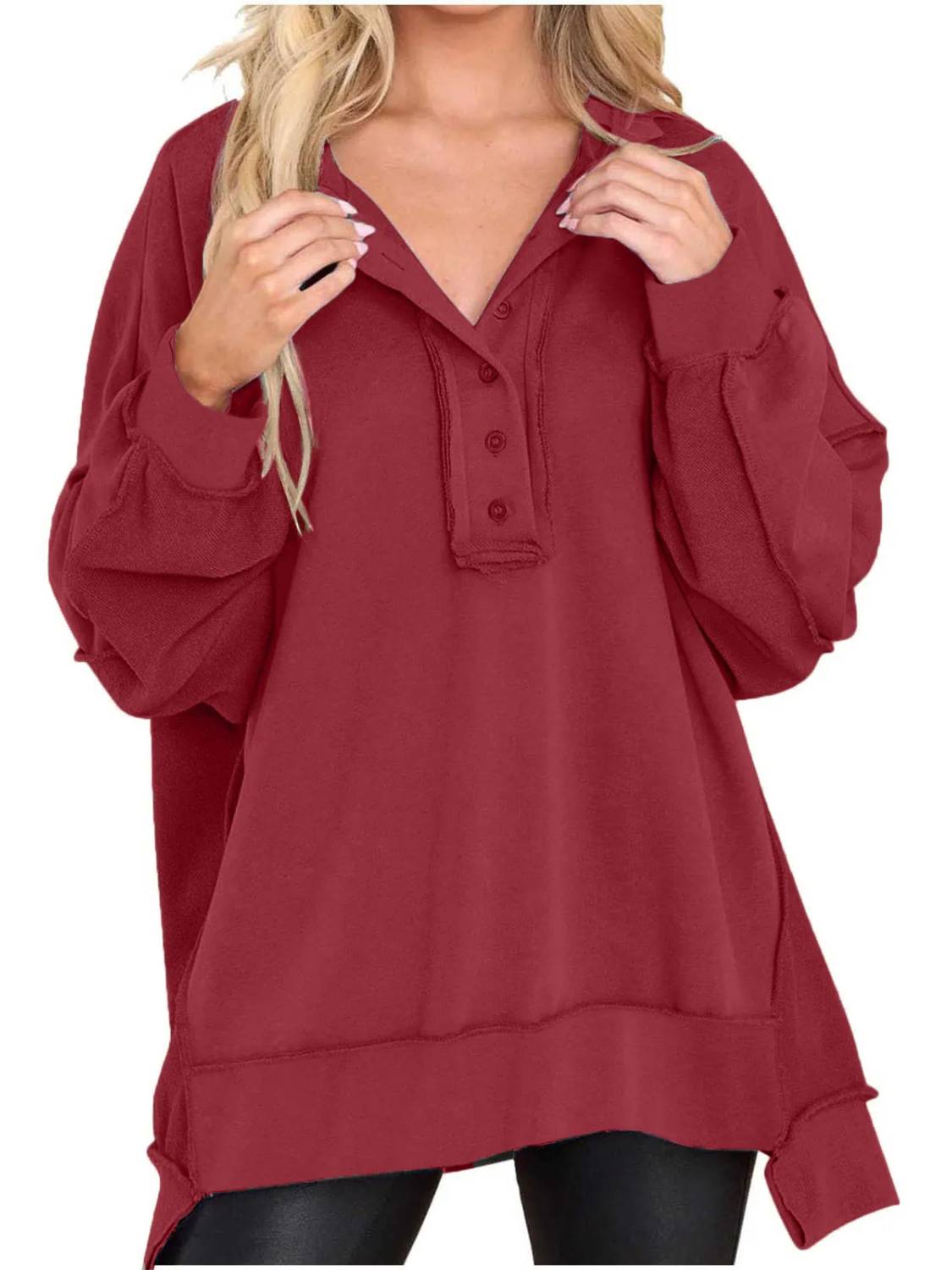 ⏰Hot Sale-Women's Oversized Henley Casual Buttoned Sweatshirt