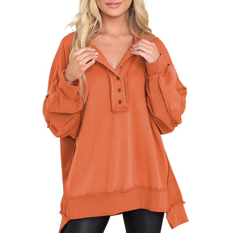 ⏰Hot Sale-Women's Oversized Henley Casual Buttoned Sweatshirt