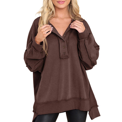⏰Hot Sale-Women's Oversized Henley Casual Buttoned Sweatshirt