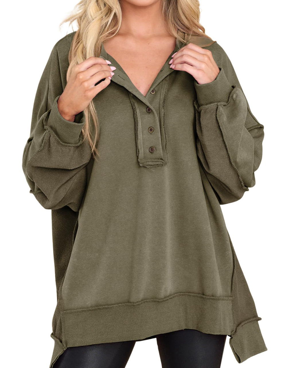 ⏰Hot Sale-Women's Oversized Henley Casual Buttoned Sweatshirt