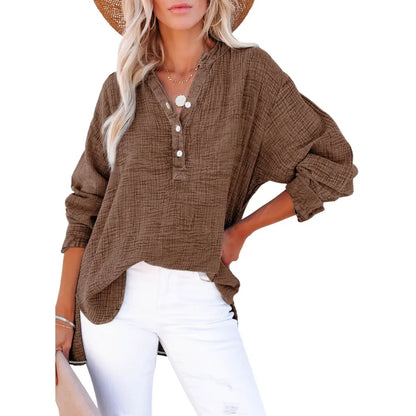 🔥 TODAY ONLY ：Casual V Neck Cotton Blouse - Loose Fit