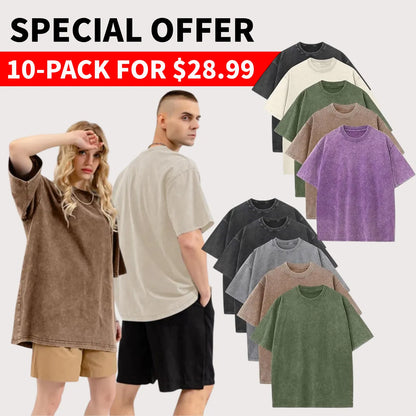 Unisex Plus Size 100% Cotton Acid Wash Oversized Heavyweight Vintage T-Shirt – Couple Style