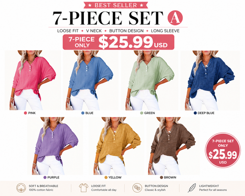 🔥 TODAY ONLY ：Casual V Neck Cotton Blouse - Loose Fit