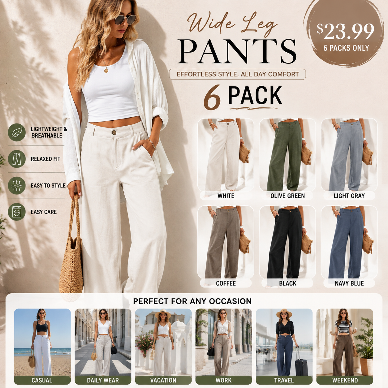 ⚡LAST 2 DAYS⚡- Women's Casual High Waist Linen Wide Leg Trousers