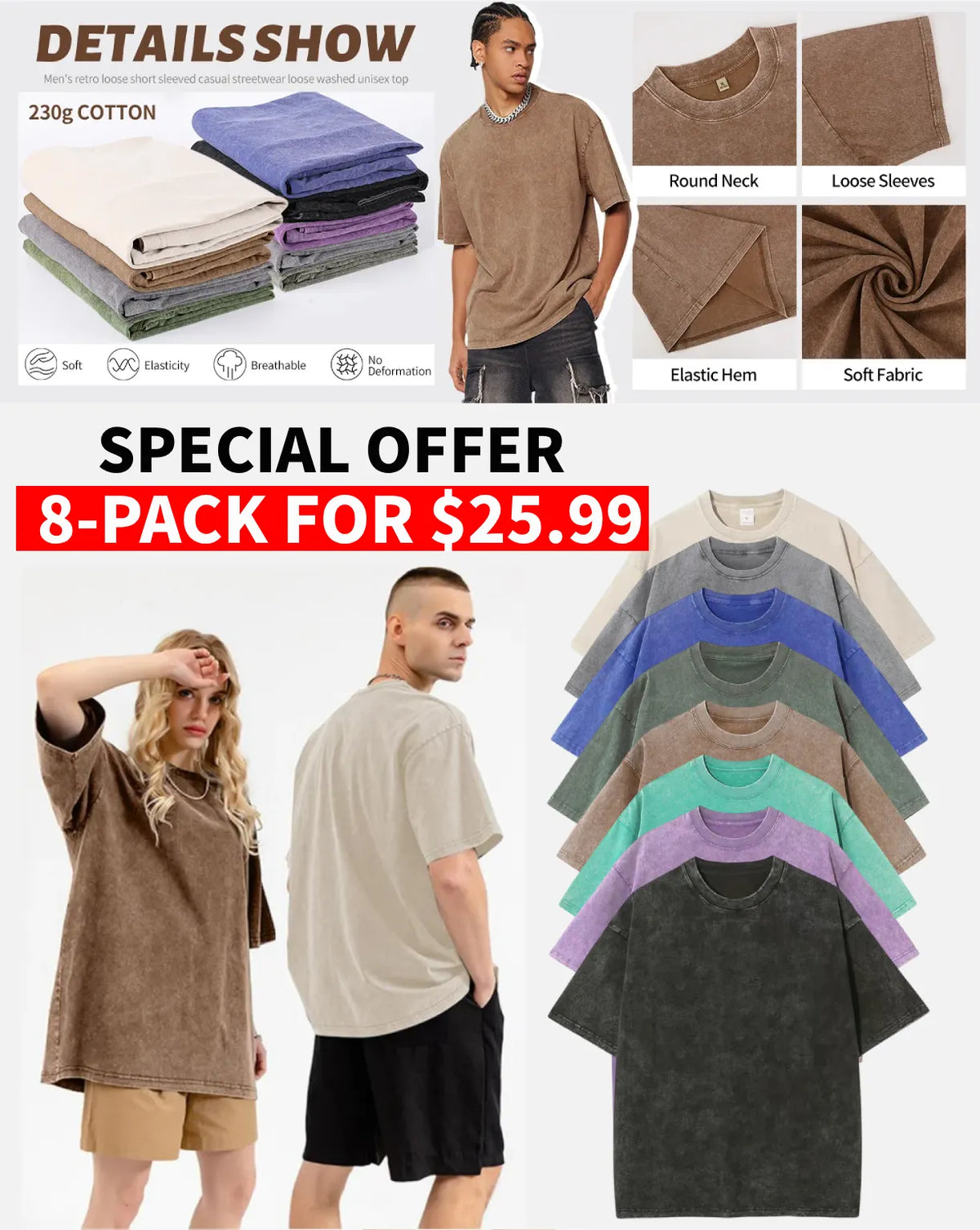 Unisex Plus Size 100% Cotton Acid Wash Oversized Heavyweight Vintage T-Shirt – Couple Style