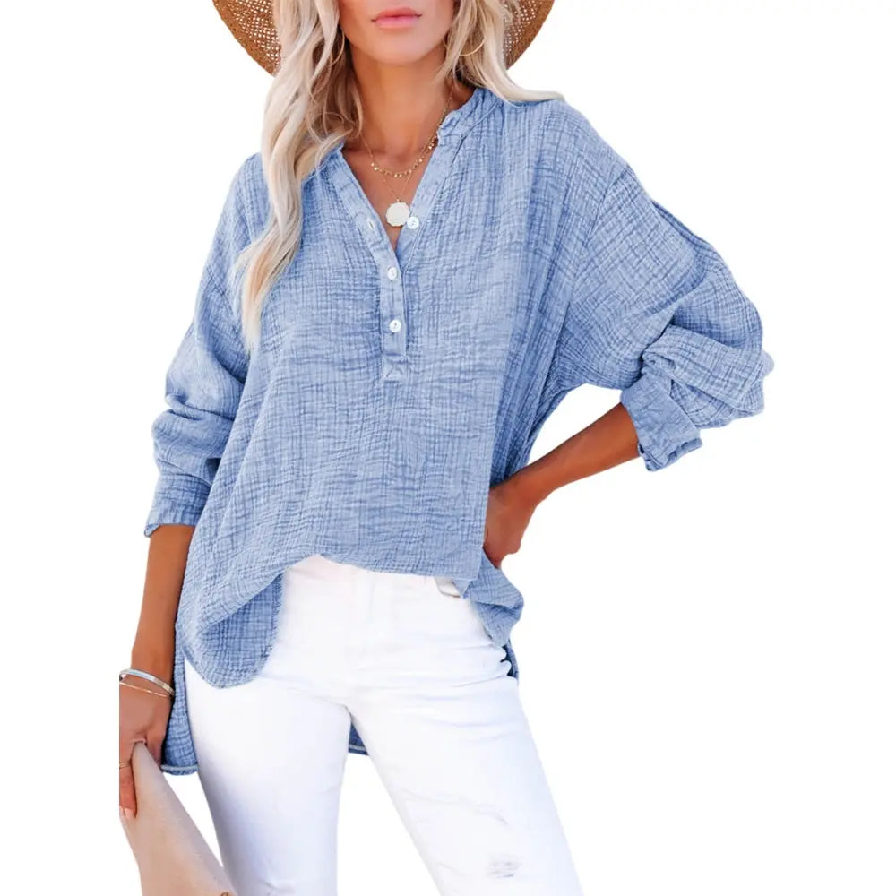 🔥 TODAY ONLY ：Casual V Neck Cotton Blouse - Loose Fit