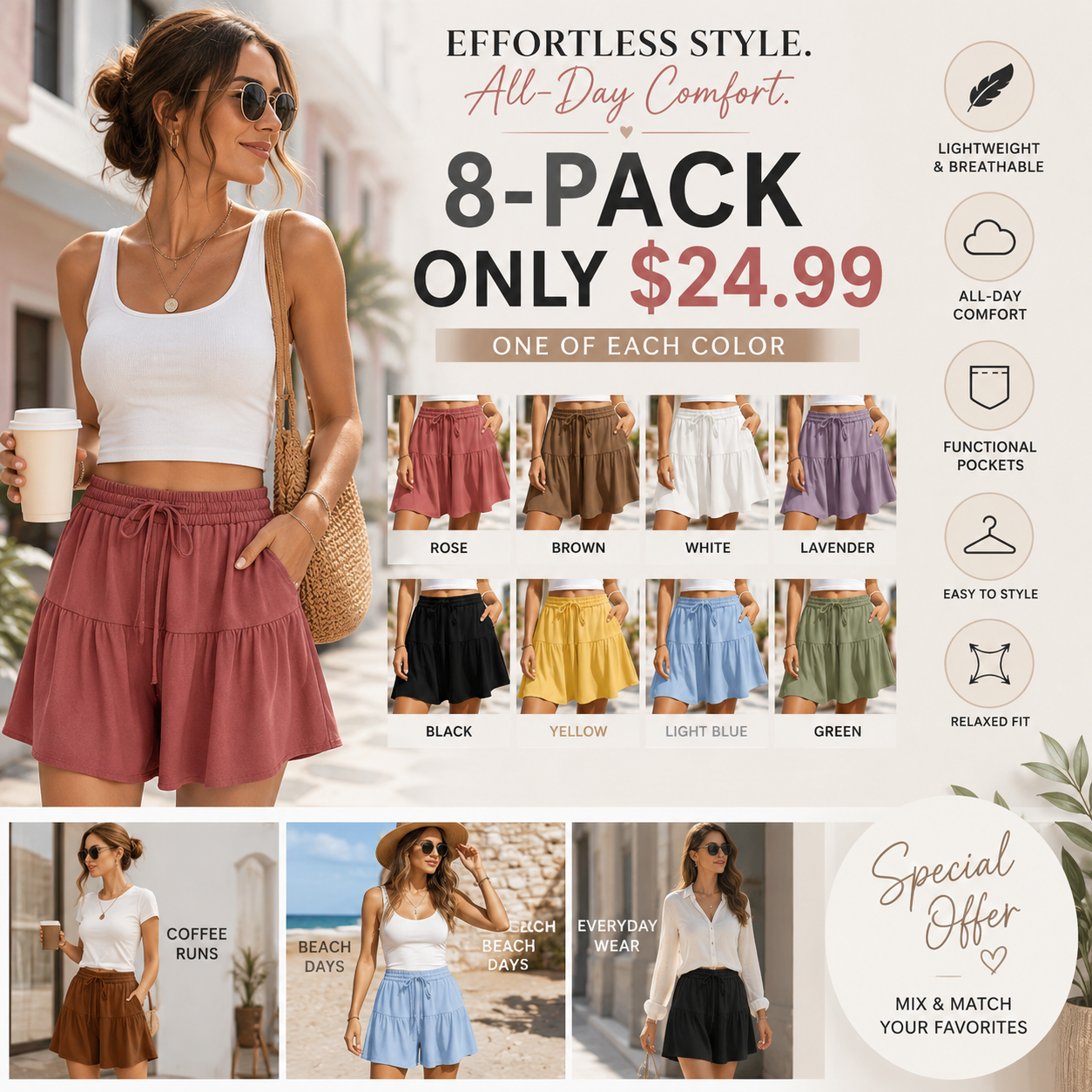 Women's Wide Leg Summer Shorts – Effortless Style
