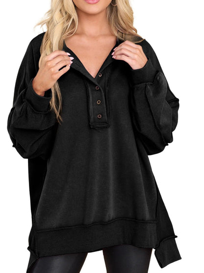 ⏰Hot Sale-Women's Oversized Henley Casual Buttoned Sweatshirt