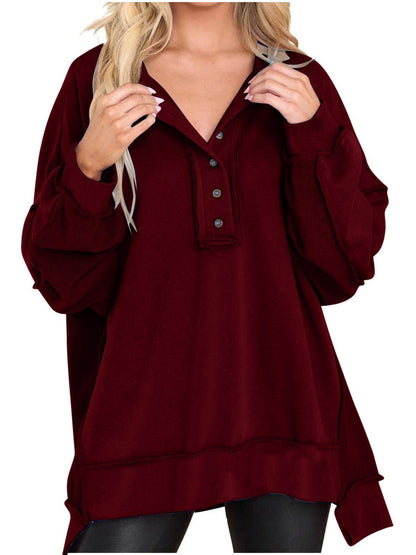 ⏰Hot Sale-Women's Oversized Henley Casual Buttoned Sweatshirt