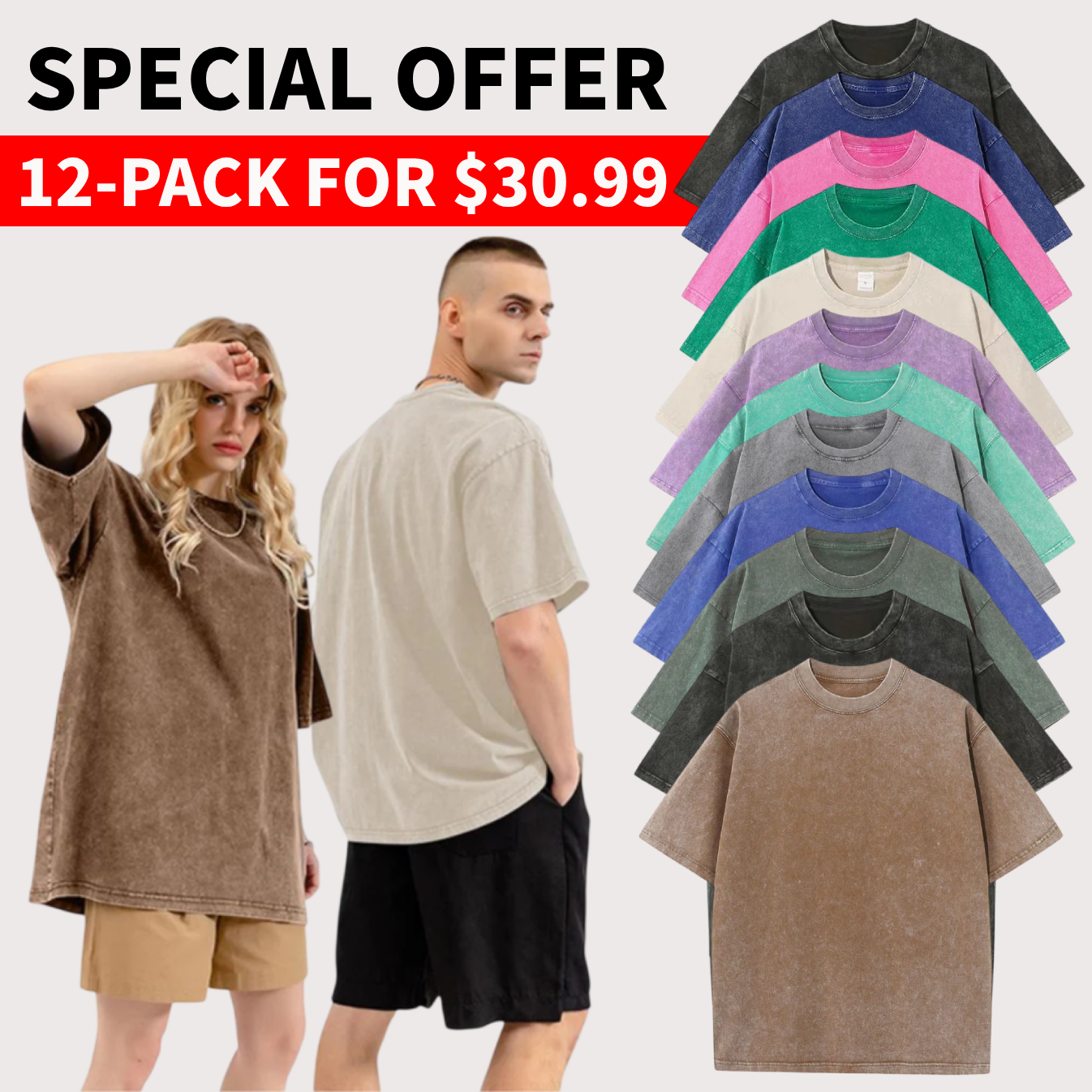 Unisex Plus Size 100% Cotton Acid Wash Oversized Heavyweight Vintage T-Shirt – Couple Style