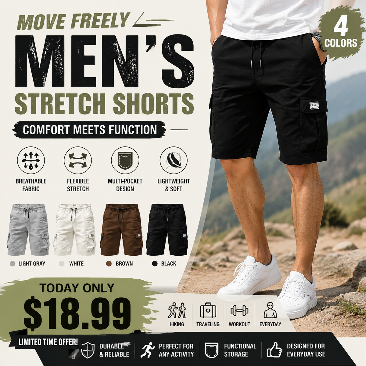 Men's Pockets Drawstring Cargo Shorts