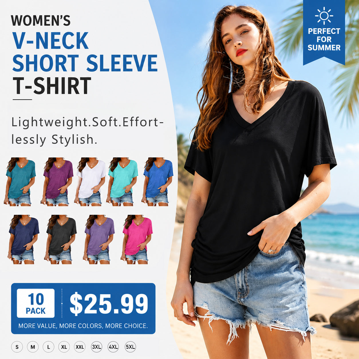 🔥 Women's V-Neck Everyday Tee | Ultra-Soft, Flattering Fit & All-Day Comfort 💖