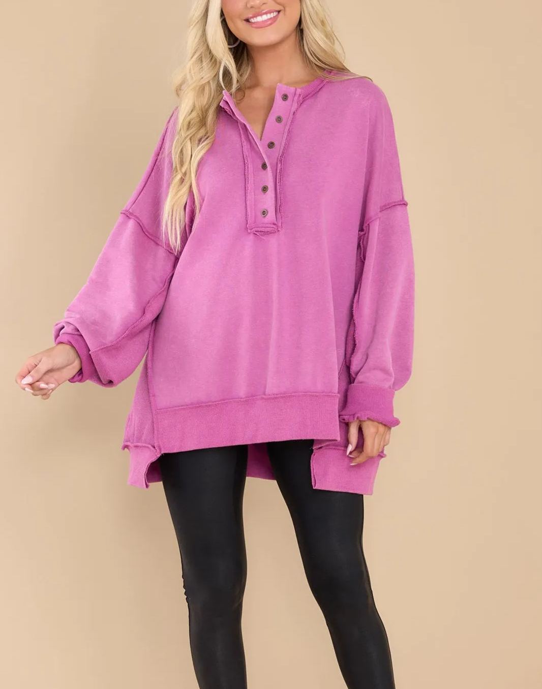 ⏰Hot Sale-Women's Oversized Henley Casual Buttoned Sweatshirt