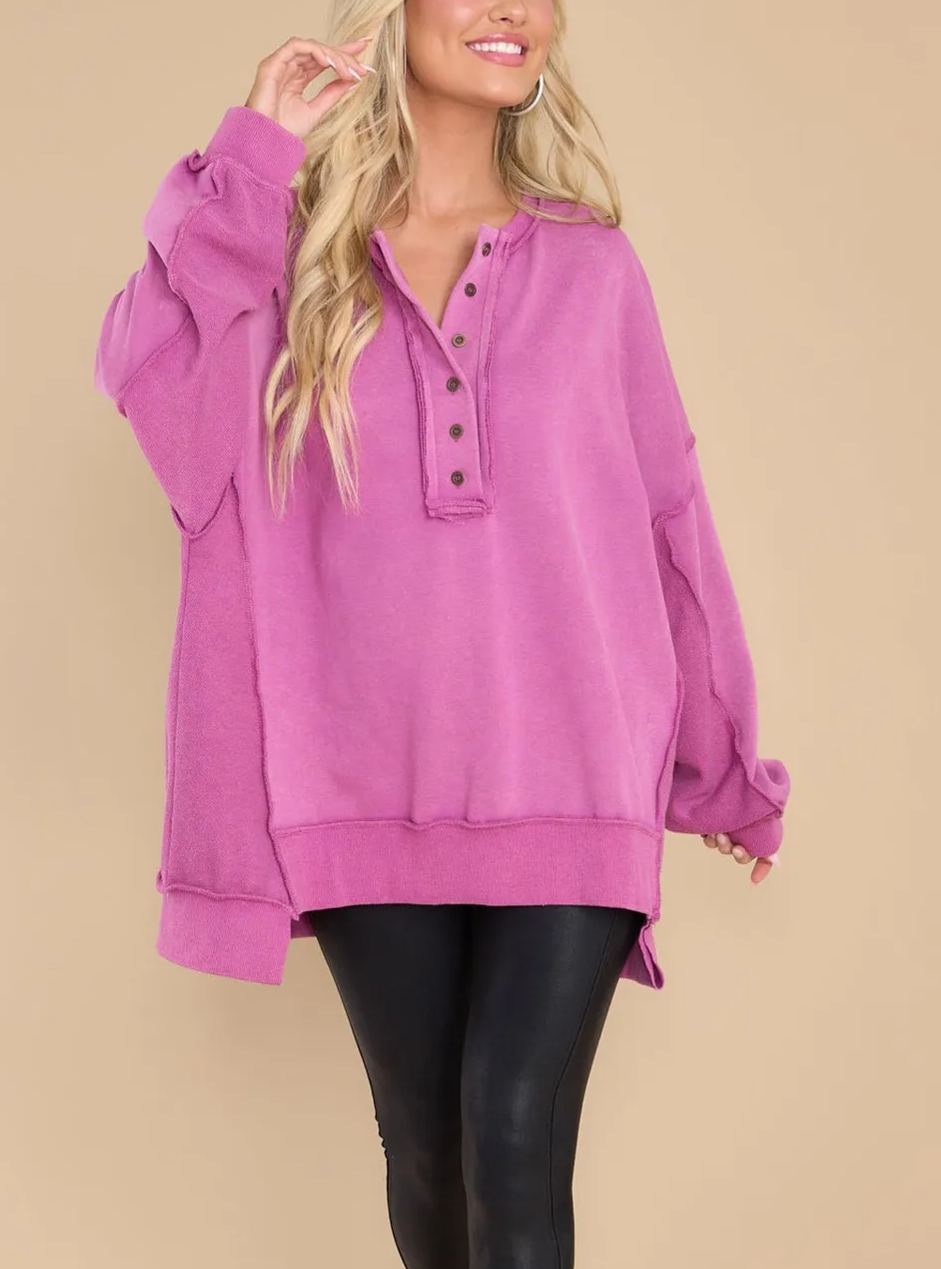 ⏰Hot Sale-Women's Oversized Henley Casual Buttoned Sweatshirt