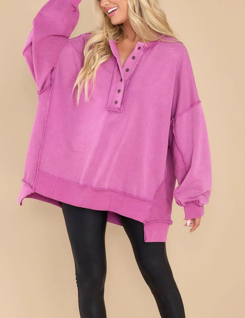 ⏰Hot Sale-Women's Oversized Henley Casual Buttoned Sweatshirt