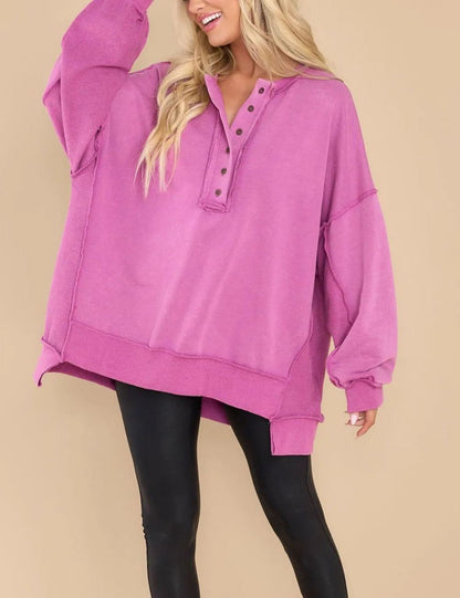⏰Hot Sale-Women's Oversized Henley Casual Buttoned Sweatshirt