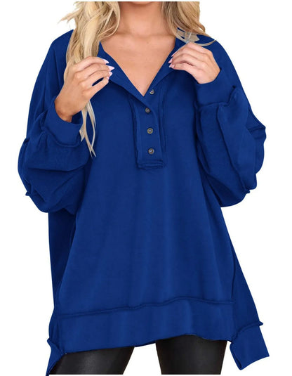 ⏰Hot Sale-Women's Oversized Henley Casual Buttoned Sweatshirt