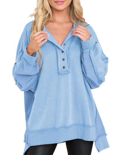 ⏰Hot Sale-Women's Oversized Henley Casual Buttoned Sweatshirt